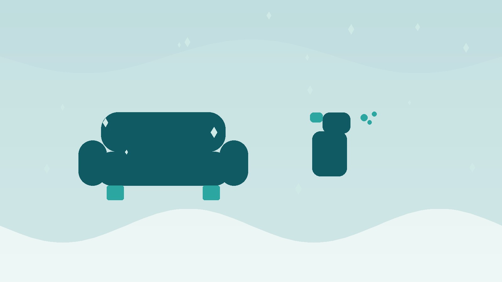 Ambiente limpo com sofá estilizado, borrifador e brilhos.